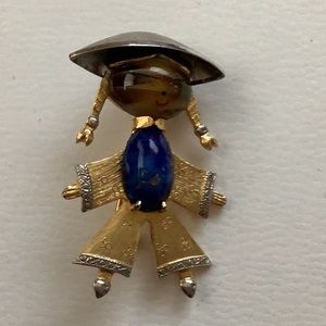 Asian Girl 1970s Faux Tigereye Faux Malachite Pin